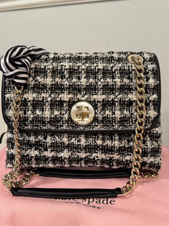 Kate Spade Natalia Black & White Tweed Convertible Chain Shoulder Crossbody Bag - Picture 5 of 17